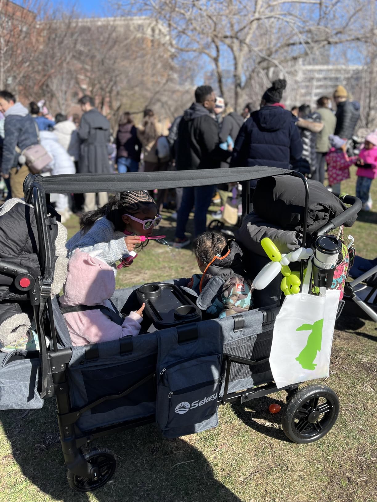 Sekey Wagon Stroller for 2 Kids, Luxury 4-in-1 Stroller Wagon - Premium Quality with Convertible Seats, Adjustable Push Handles, Removable Canopy, Cup Holder, Snack Tray & Cooler, US Certified. customer photo 1