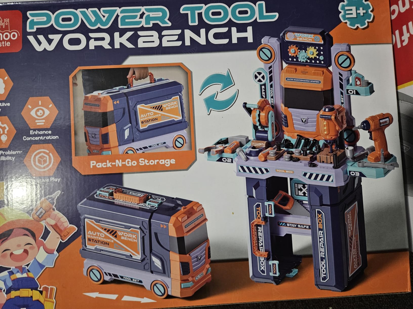 Lehoo Castle Kids Tool Bench with Electric Drill, Realistic Tools, Trucks - 2 in 1 Construction Workbench and Tool Box customer photo 1