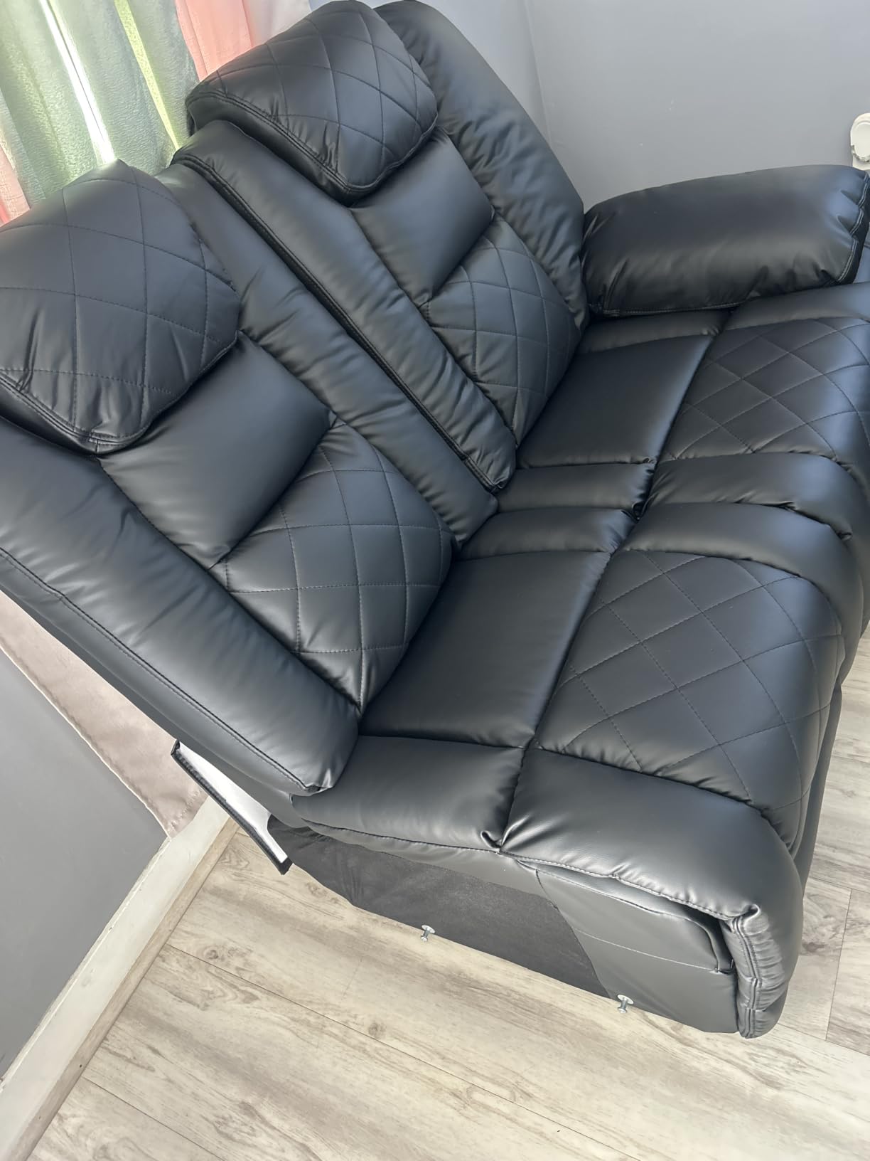 EBELLO Faux Leather Manual Loveseat Recliner Sofa, 2 Seat Reclining Couch Chair with Center Console, Hidden Storage and Cup Holders, Home Theater Seating for Living Room, Black (Loveseat) customer photo 1