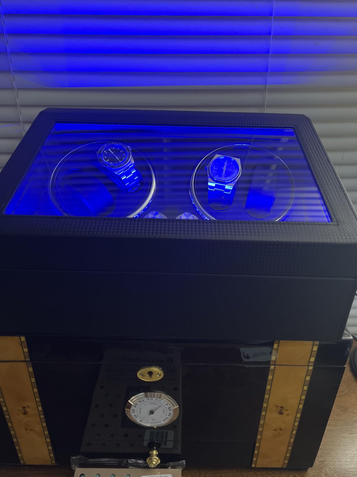 ANWBROAD Watch Winder for Automatic Watches, Watch Winder 4 Watches | 4 Watch Rotator and 6 Extra Storages with Quiet Motor and LED Backlight Turner Carbon Fiber Shaker 4 Rotating Modes UJWW002F customer photo 2