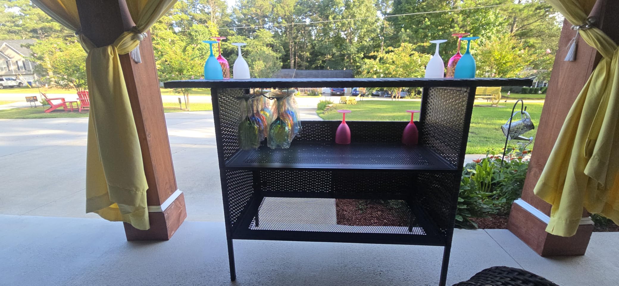 VINGLI Wicker Outdoor Bar Cart with Storage and Wheels, Outdoor Bar Table Serving Cart Rattan Bar Cart with Glass Top and Shelf for Pool, Party, Backyard, Porch (Brown) customer photo 1