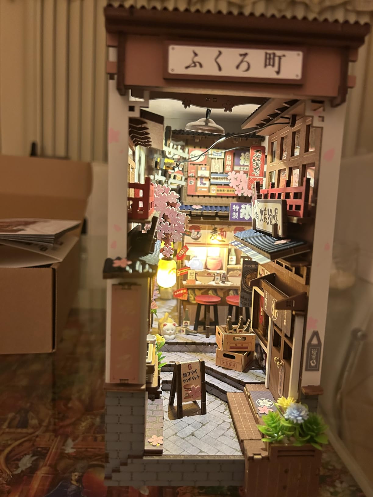 ROBOTIME Japanese Book Nook Kits, DIY Miniature House Kit for Adults 3D Wooden Puzzle, Bookends Bookshelf Diorama Creative Decorative Crafts Kits Unique Gifts for Teens & Beginners (Sakura Wine Alley) customer photo 1