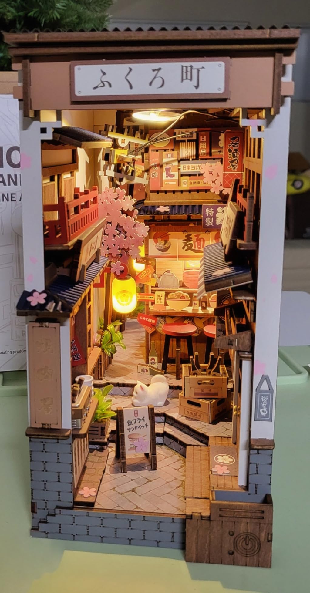 ROBOTIME Japanese Book Nook Kits, DIY Miniature House Kit for Adults 3D Wooden Puzzle, Bookends Bookshelf Diorama Creative Decorative Crafts Kits Unique Gifts for Teens & Beginners (Sakura Wine Alley) customer photo 2