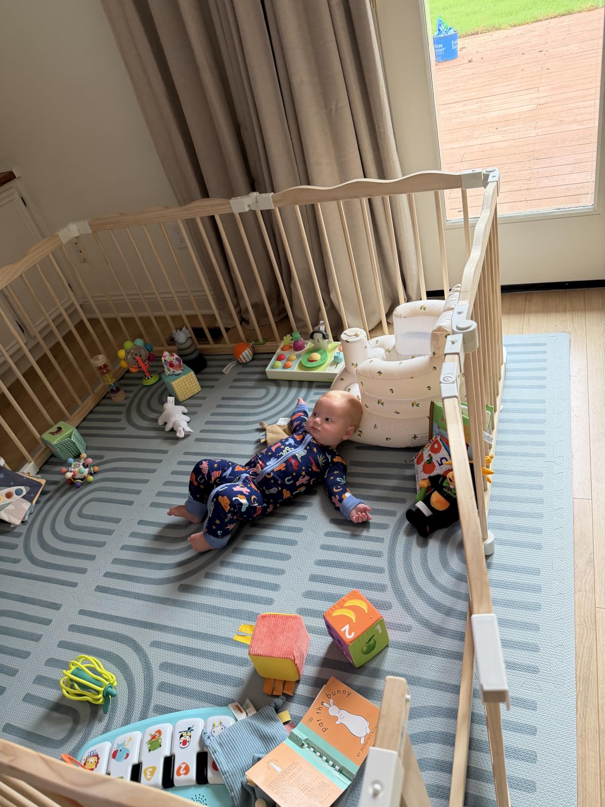 GGF Wooden Baby Playpen Foldable with Gate 58x58 Natural Wood, Light Pine | Foldable wooden playpen, dual-lock gate, natural pine, non-toxic no paint no odor, indoor/outdoor, CPSC compliant, tool-free customer photo 2