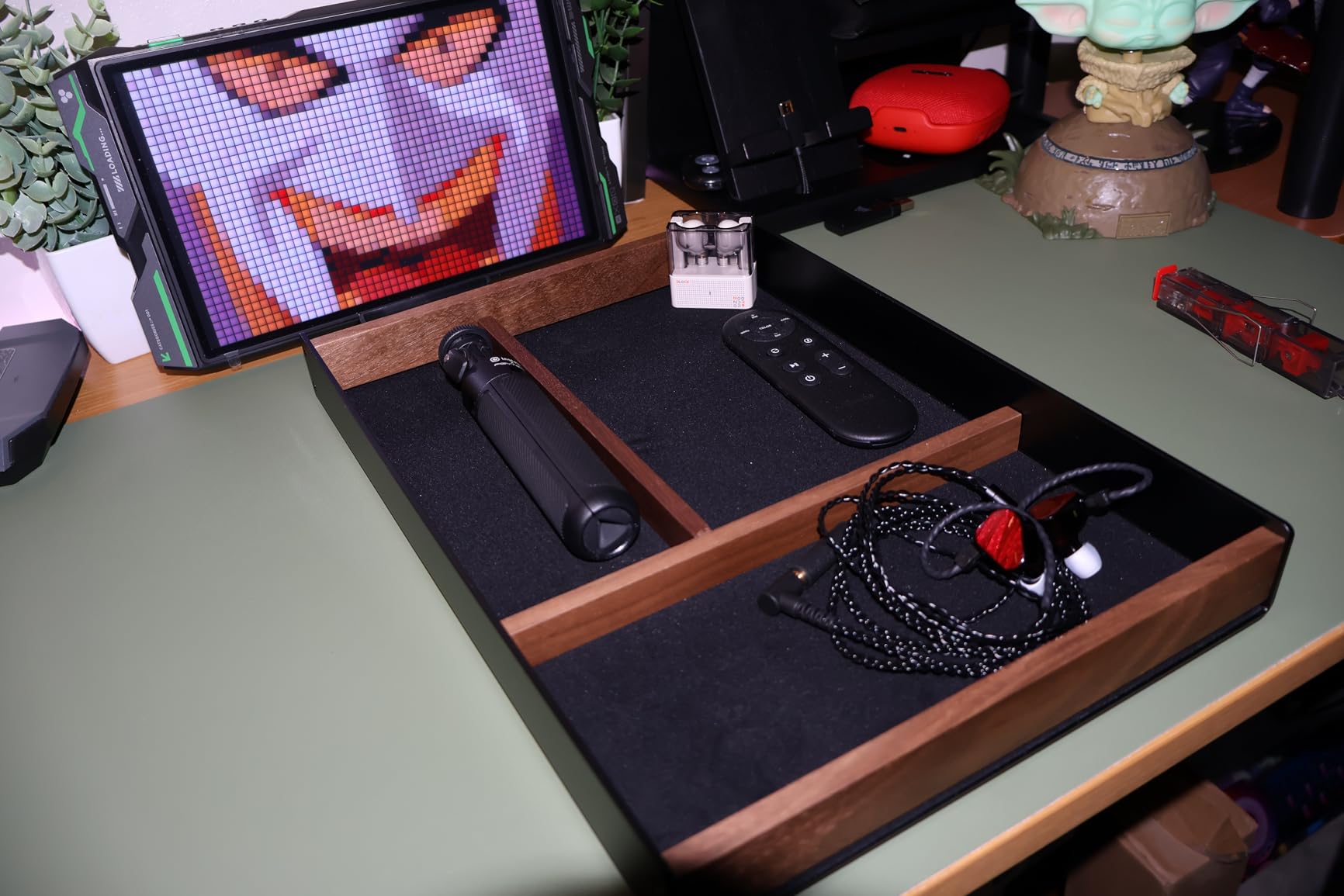 UPERGO Walnut & Aluminum Valet Tray, Desk Drawer Organizer Tray for Desk | Nightstand Organizer for Men, 3-Compartment, Soft Felt Lining, Aluminum Frame, EDC for Men, Holds Keys Wallet Watch Pens customer photo 1