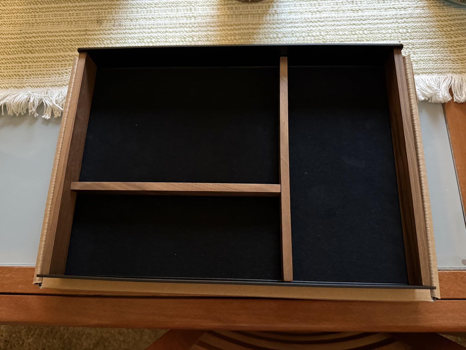 UPERGO Walnut & Aluminum Valet Tray, Desk Drawer Organizer Tray for Desk | Nightstand Organizer for Men, 3-Compartment, Soft Felt Lining, Aluminum Frame, EDC for Men, Holds Keys Wallet Watch Pens customer photo 2