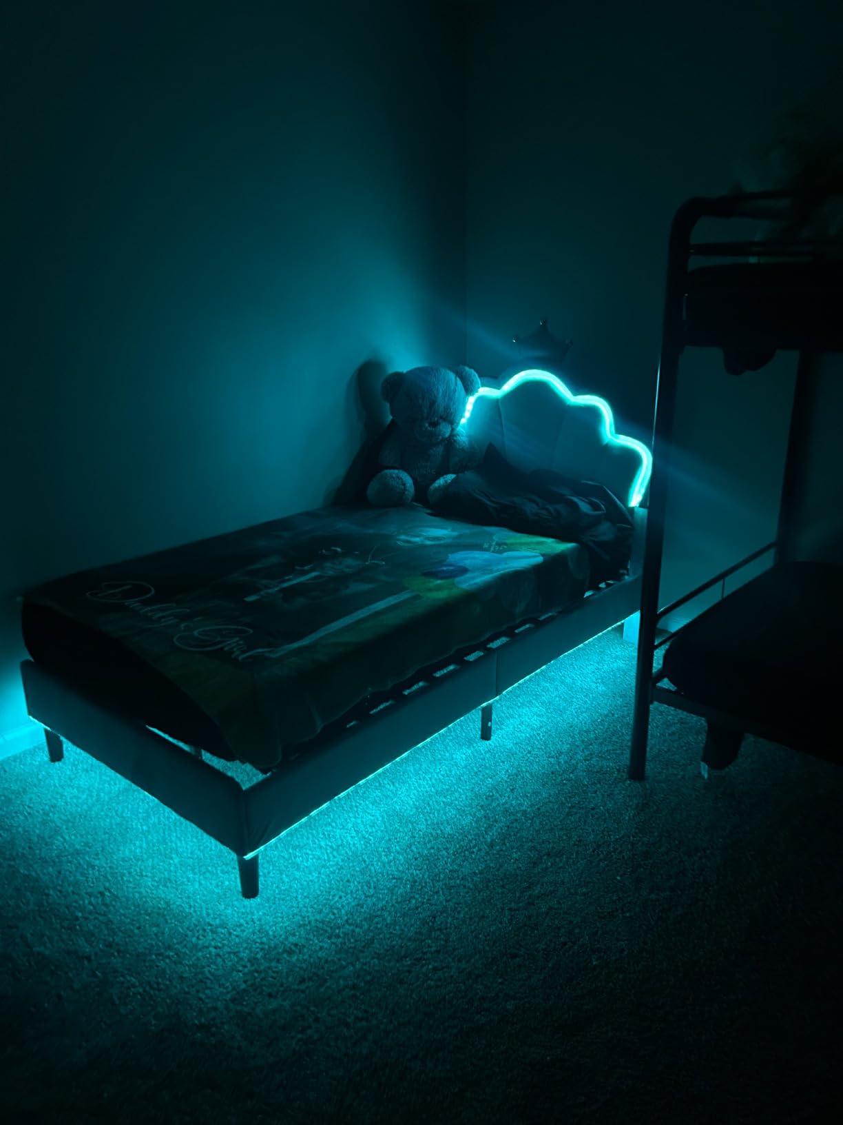ADORNEVE Princess Bed Twin Size with Adjustable Chic Double Shell Headboard, LED Lights, Velvet Upholstered Platform Bed with Princess Crown customer photo 2