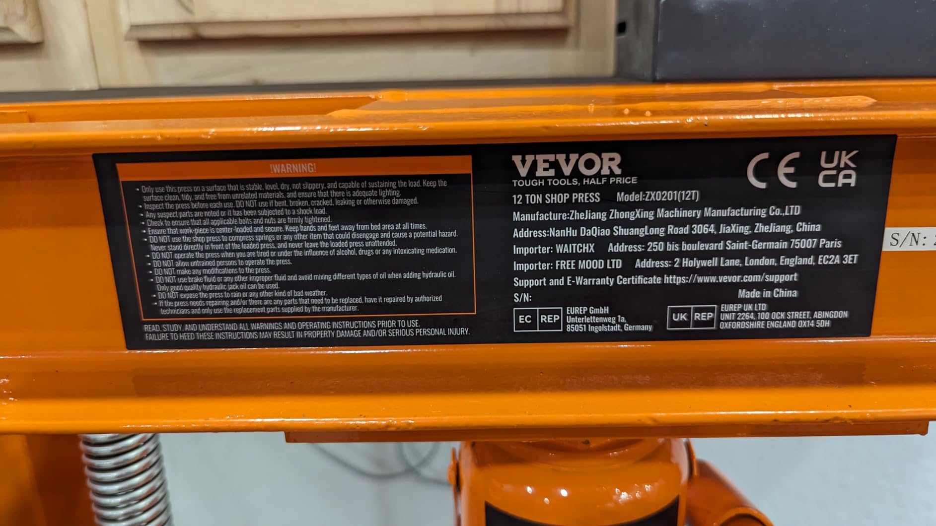 VEVOR Hydraulic Shop Press, 30 T H-Frame Pneumatic Shop Press with Press Plate & Triangular Support customer photo 2