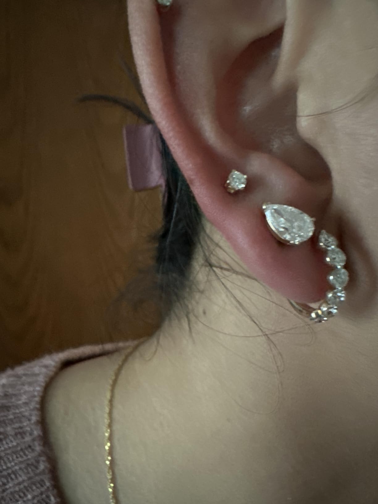 Gilded Lab-Grown Diamond Stud Earrings 10KT White Gold and 10KT Yellow Gold | Hypoallergenic Fine Gold Jewelry | 4-Prong Basket, Push Back Nut | VS2 SI1 Clarity, F Color, Round Cut customer photo 1