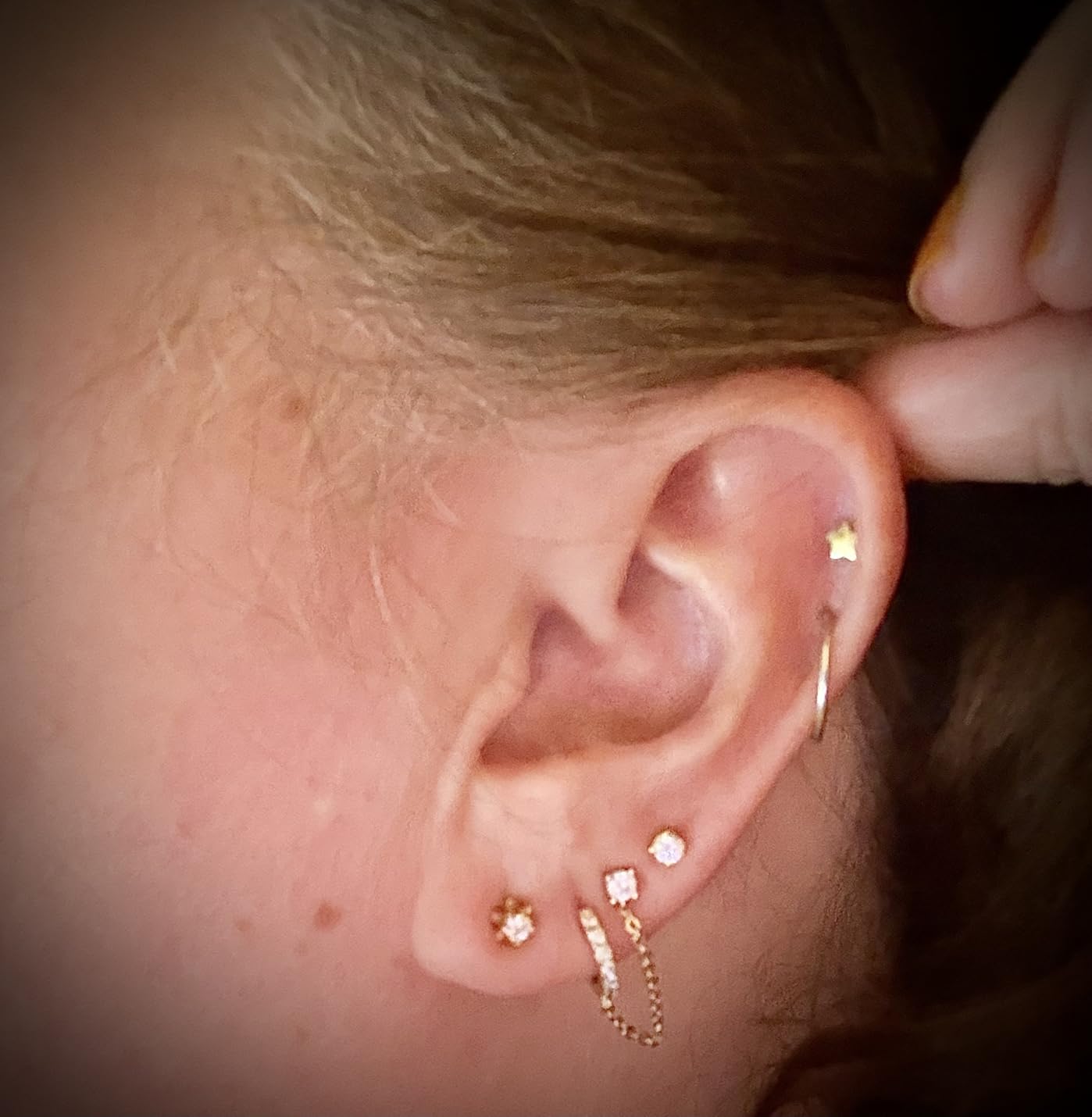 Gilded Lab-Grown Diamond Stud Earrings 10KT White Gold and 10KT Yellow Gold | Hypoallergenic Fine Gold Jewelry | 4-Prong Basket, Push Back Nut | VS2 SI1 Clarity, F Color, Round Cut customer photo 2