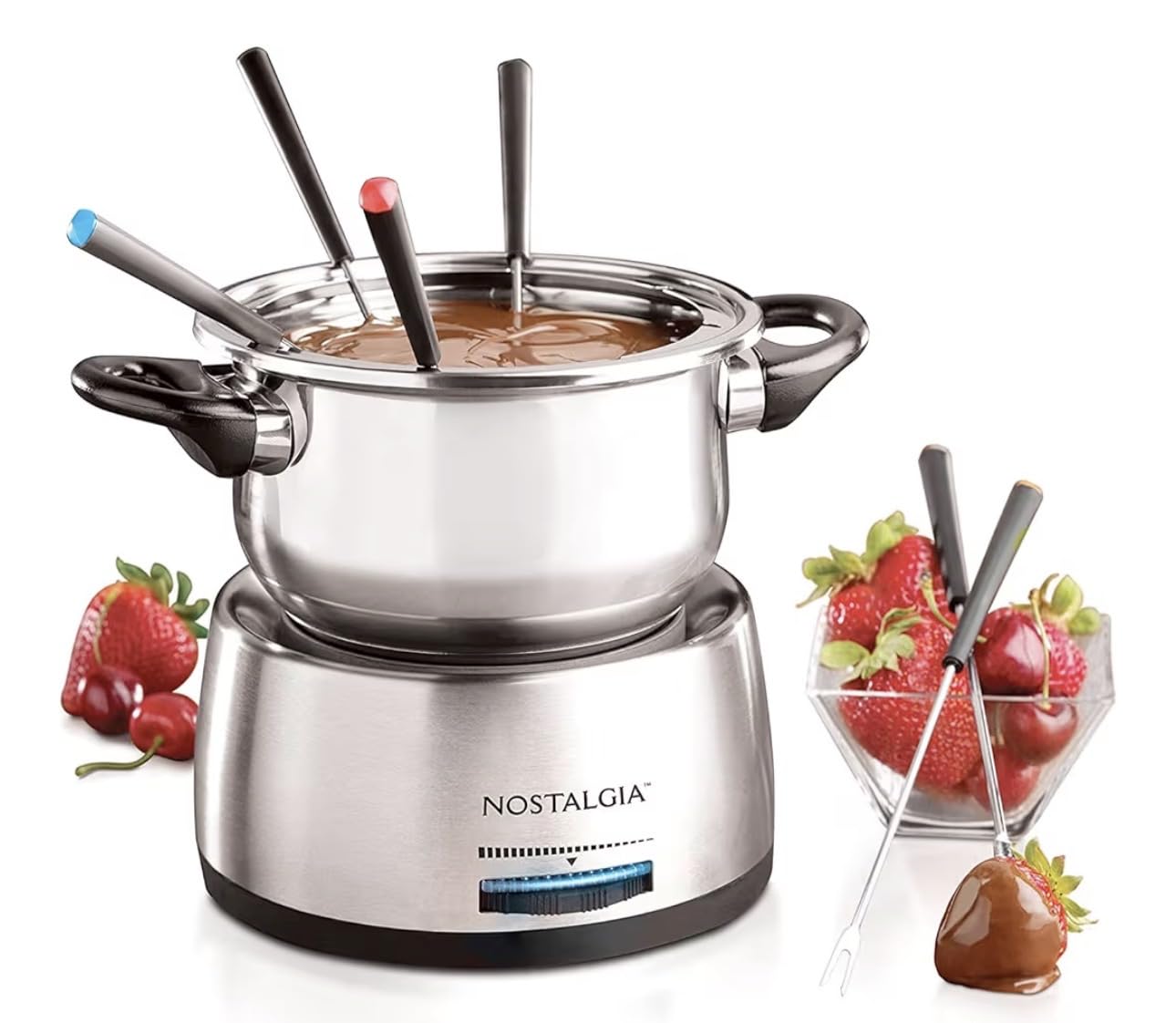 Nostalgia 8-Cup Electric Fondue Pot Set for Cheese & Chocolate - 8 Color-Coded Forks, Temperature Control - Stainless Steel customer photo 1