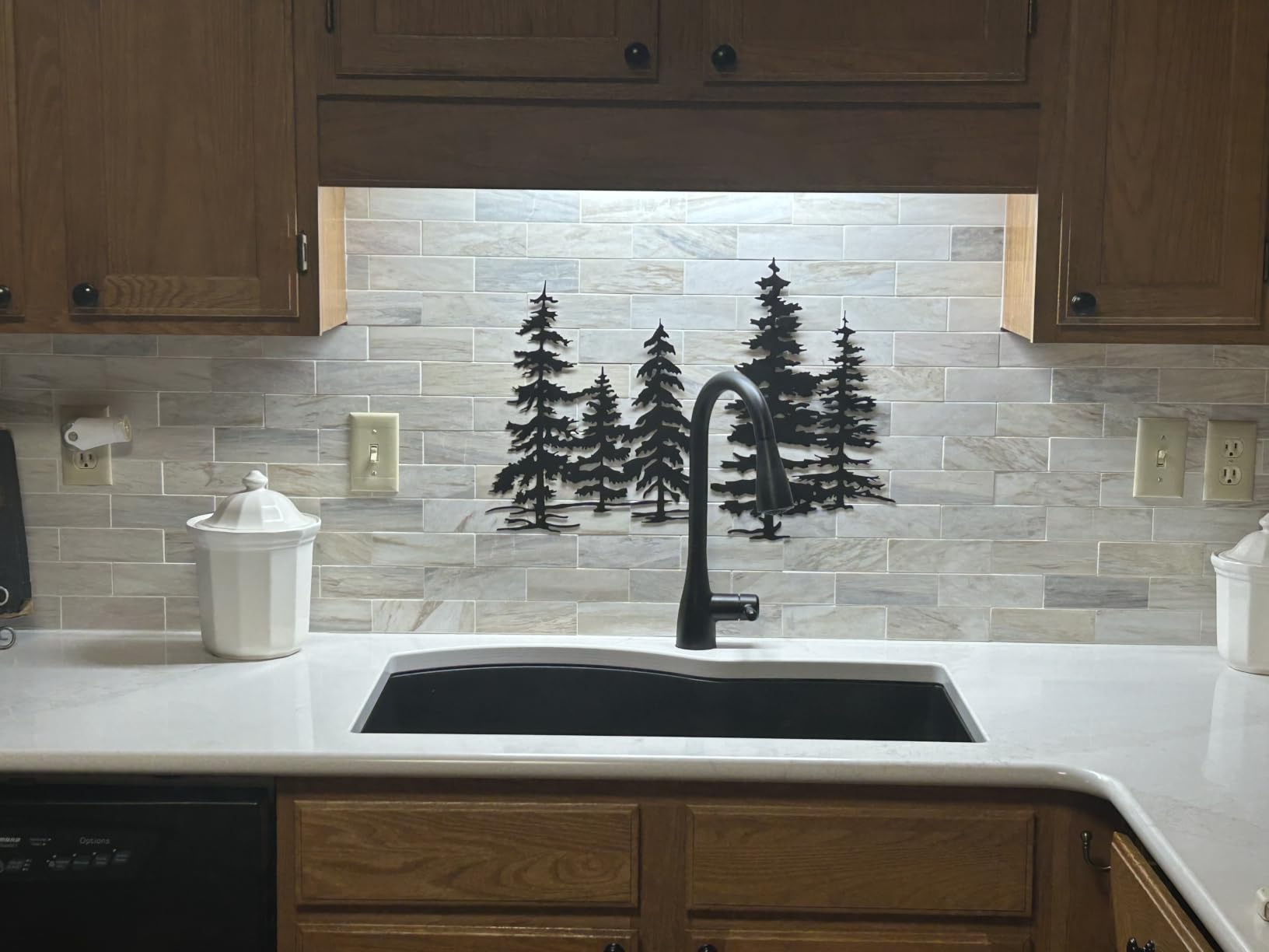 Metal Pine Tree Wall Art Forest Decor | Exquisite forest design tree decor for kitchen, cabin. Durable and rust-proof. Size: 23.3 x 16.1 inches customer photo 1
