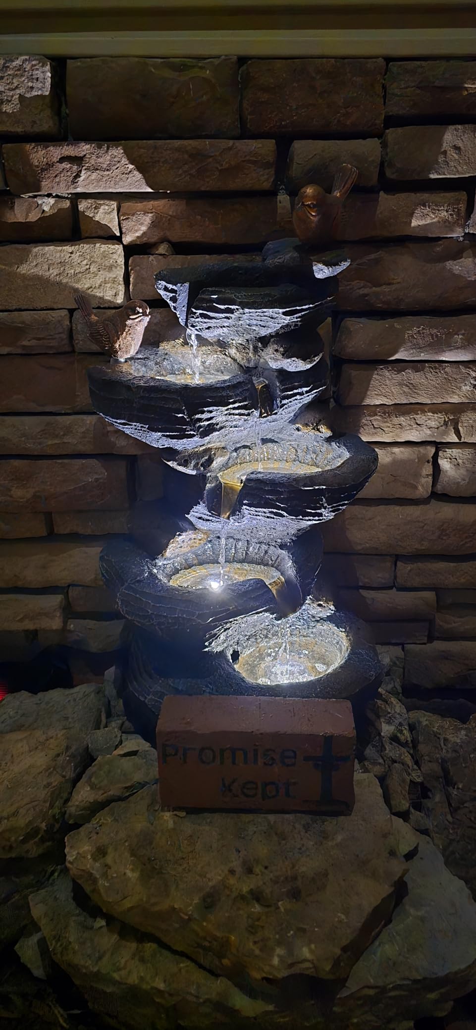 Grepatio Outdoor 5-Tiers Cascading Rock Water Fountain, Waterfall Fountain with 4 LED Lights, Outdoor Fountains and Waterfalls for Garden or Patio, Yard, and Deck Decor with Natural Stone Look customer photo 2