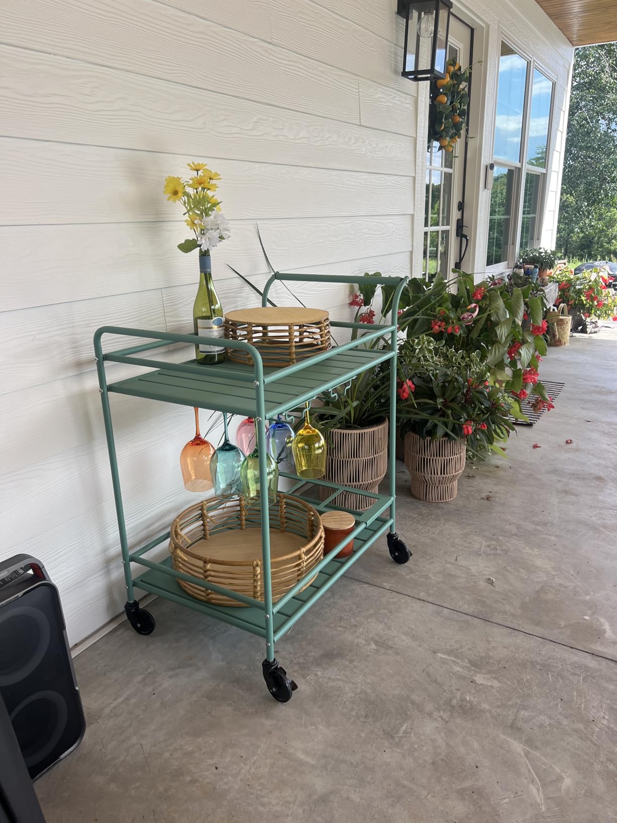 Best Choice Products Rolling Bar Cart, Mobile Home Bar Serving Cart, Serving Station w/ 2 Tier Shelves, Wine Rack, Lockable Wheels - Teal customer photo 2