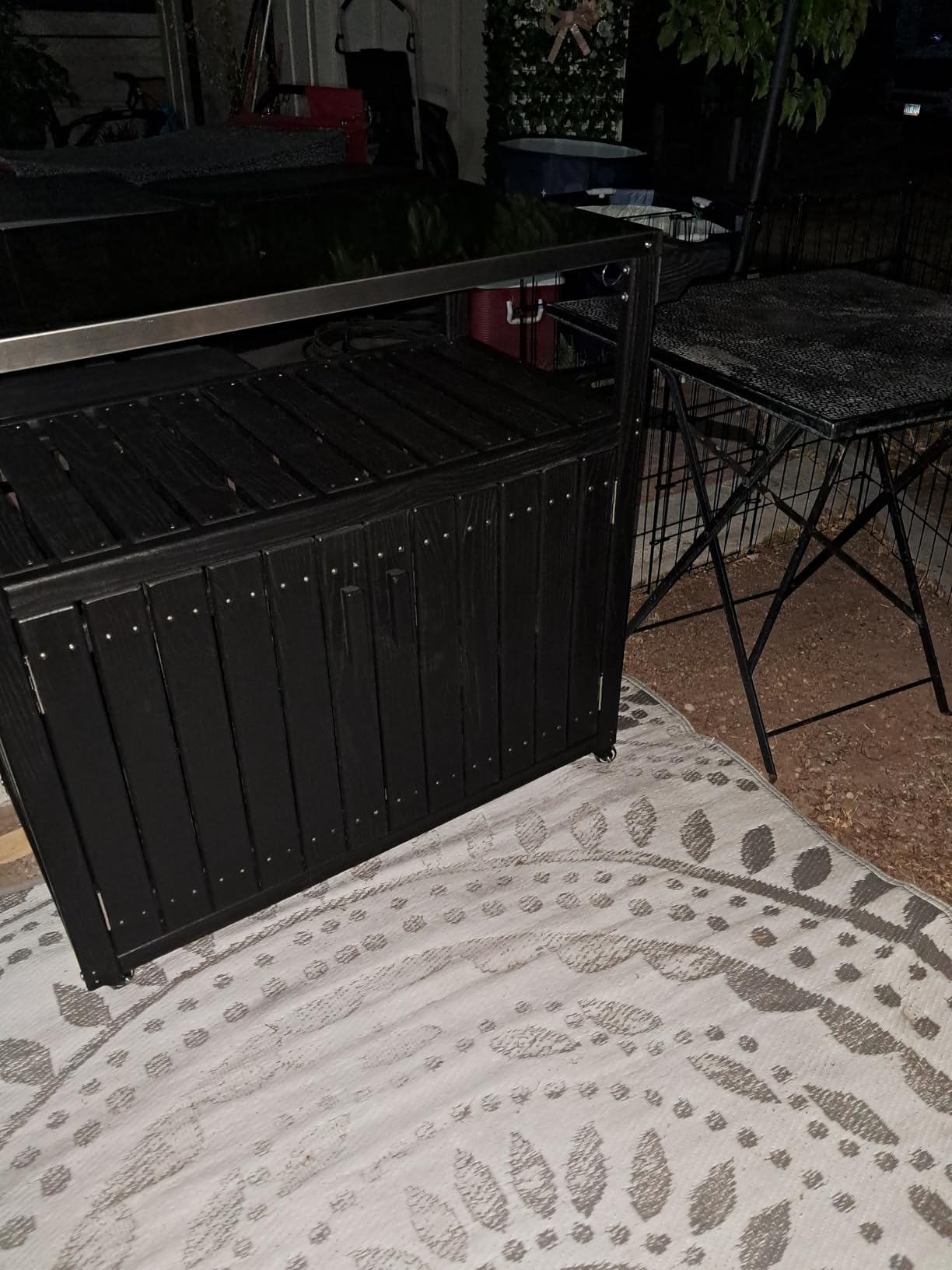 Outsunny Outdoor Bar Cart with Storage Cabinet Kitchen Island Brown | Stainless Steel Top, on Wheels, HDPE Outdoor Bar Table, Movable Patio Beverage Food Prep Table, for BBQ Picnic customer photo 1