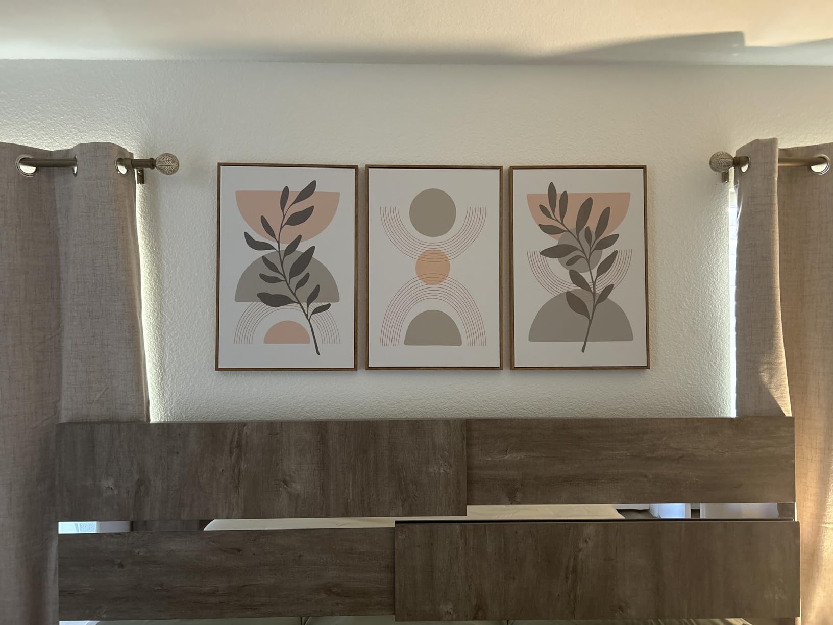 Boho Green Botanical Framed Canvas Wall Art Set of 3, 12x16 inch | Mid Century Abstract Wall Decor, Green Botanical Geometric Prints, Bedroom Living Room Bathroom Art customer photo 1
