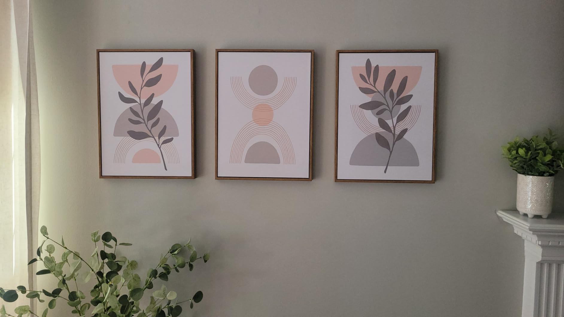 Boho Green Botanical Framed Canvas Wall Art Set of 3, 12x16 inch | Mid Century Abstract Wall Decor, Green Botanical Geometric Prints, Bedroom Living Room Bathroom Art customer photo 2