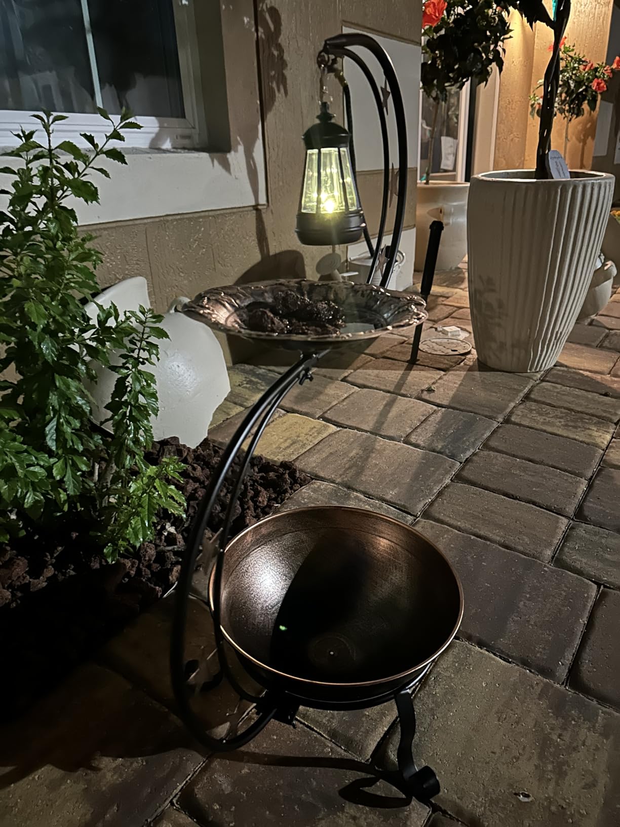 Solar Bird Bath with Flower Planter, S-Shaped Standing Garden Decor | Solar Glow, Hummingbird Embossed Bowl, 2-Tier Planter, Weather Resistant Metal, Garden Patio Accent customer photo 2