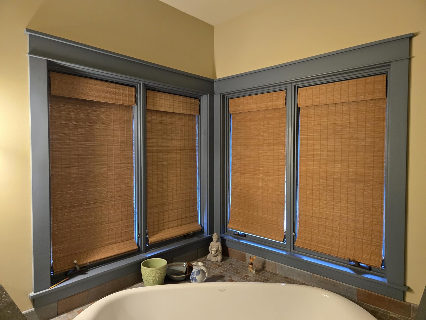 UNISHADES Blackout Cordless Bamboo Roman Shades 33 3/4x64 in Papara Carbon | Upgrade Backing Fabric, UV Protection, Protecting Privacy, room darkening customer photo 1