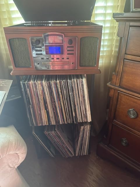 LOAKEKEL Record Player Stand, Turntable Stand with Vinyl Record Storage | Vinyl Record Player Table Holds 200 Albums, 3 Tier End Table with Removable Dividers, Living Room, Bedroom, Rustic Brown customer photo 2