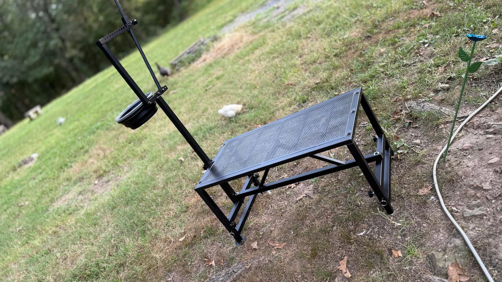 600 Lbs Goat Milking Stand with Feed Bin, Heavy Duty Goat Stand for Milking, Hoof Trimming & Grooming, Adjustable Goat Stanchion for Sheep and Goats, Iron Blue customer photo 2