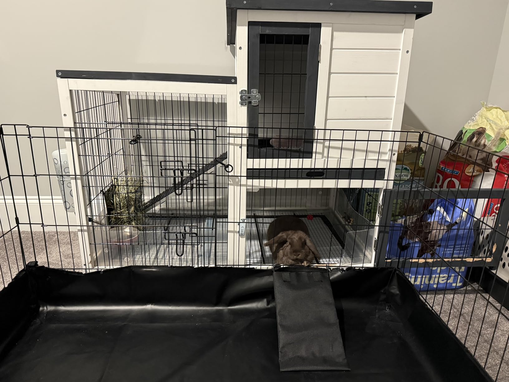 Indoor Outdoor Rabbit Hutch Mobile Bunny Cage Weatherproof Roof 4 Wheels | Deep Pull-Out Trays Leakage-Proof Urine Guards Easy Clean customer photo 1