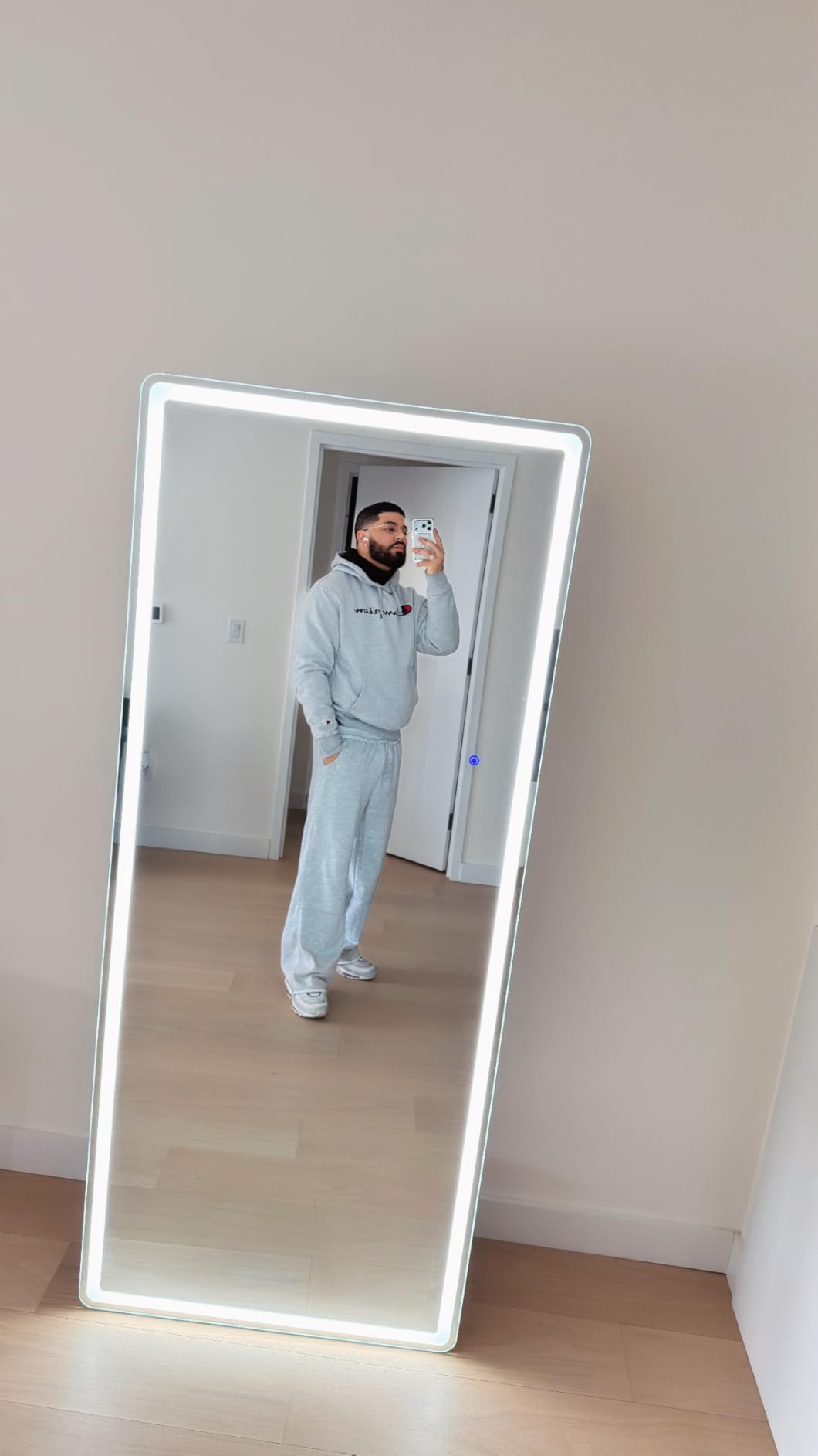 34x76 inch Full Length Mirror with Lights, LED Full Body Mirrors | Stepless Dimmable 3 Color Lighting Floor Standing/Hanging/Leaning/Wall Mounted Vanity Mirror for Bedroom Cloakroom (Rect) customer photo 1
