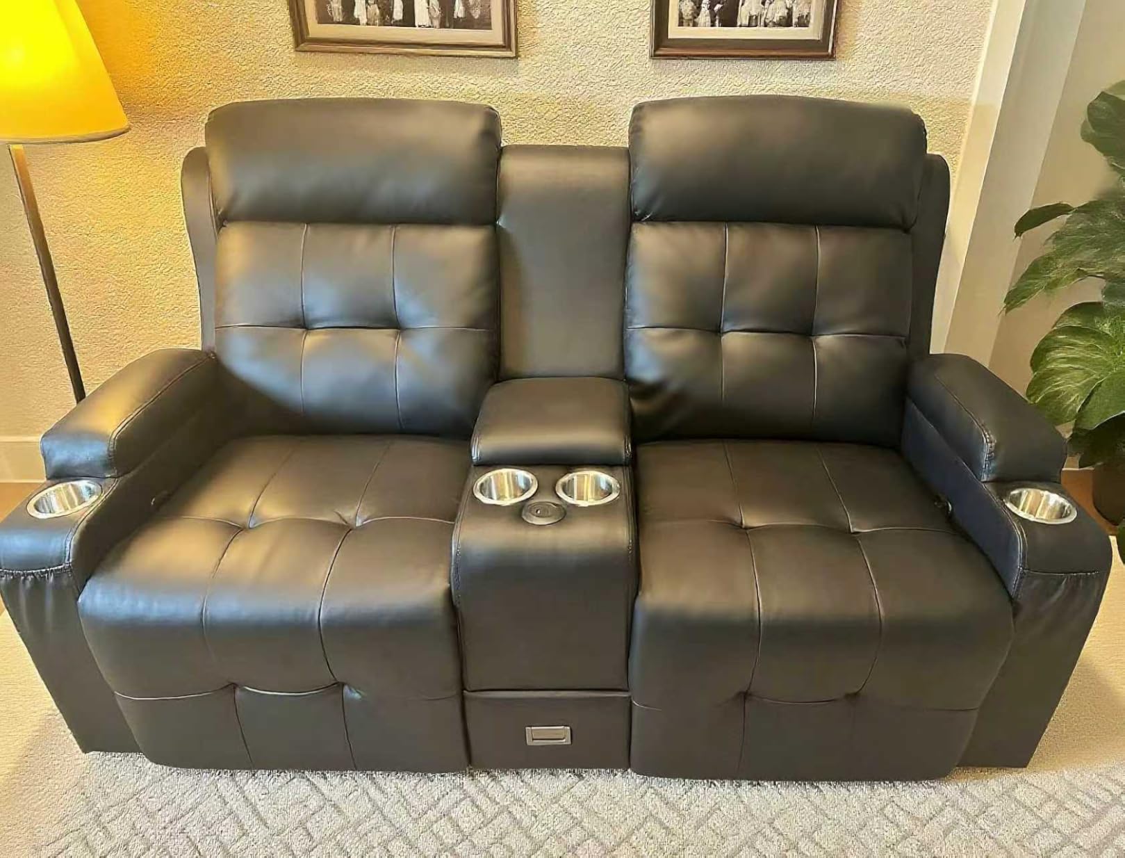 RV Loveseat Recliner Sofa, Home Theater Seating with Console & Massage | Reclining Loveseat with USB, Wall Hugger RV Couch Movie Theater Chairs, RV Furniture with Cup Holders, Drawer for Gaming Room customer photo 1
