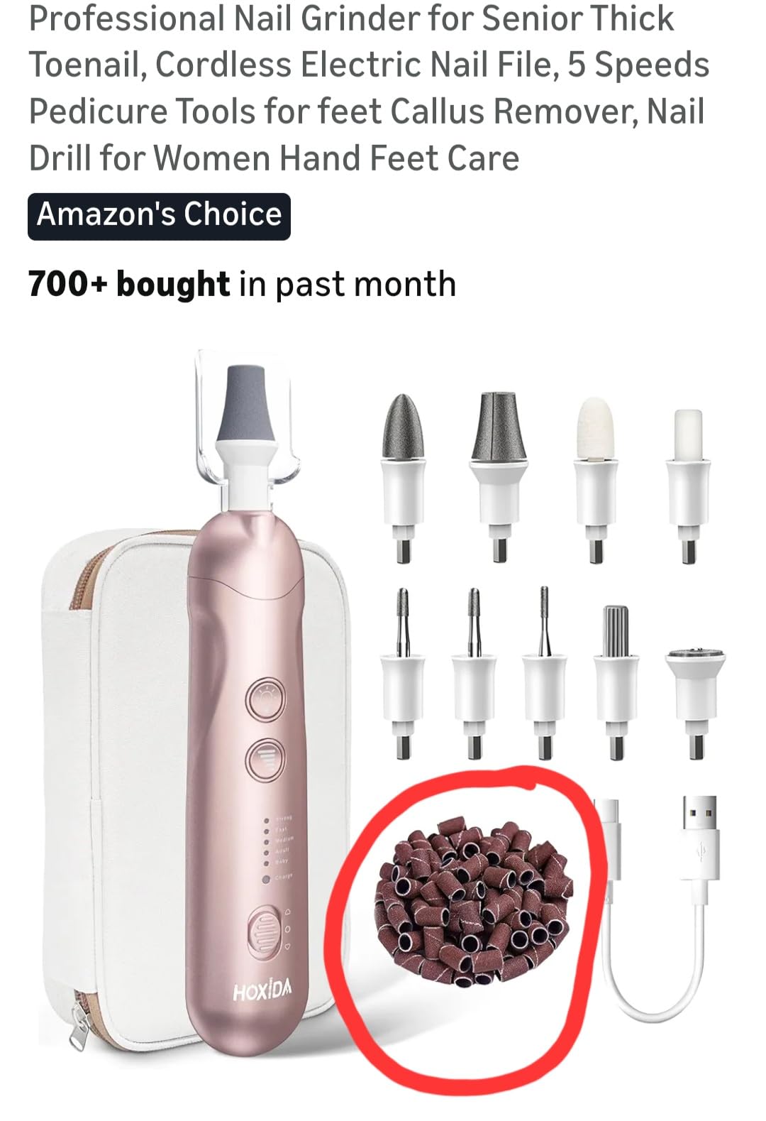 Hoxida Nail Drill Grinder for Senior Thick Toenail Manicure Pedicure Kit | Cordless Electric Nail File, 5 Speeds Pedicure Tools for feet Callus Remover, Nail Drill for Women Hand Feet Care customer photo 1