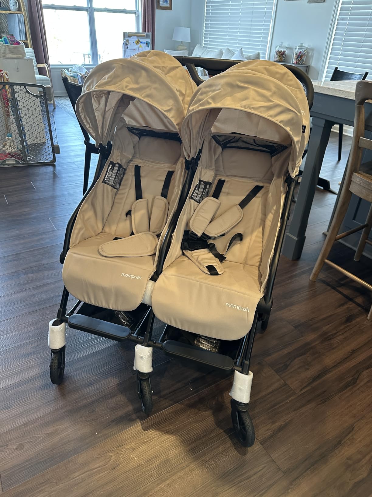 Mompush Lithe Double Stroller, Lightweight Side by Side, Infant & Toddler | 25 lbs design, 31.1-inch width fits doorways, one-step fold, independent recline, UPF50+ canopy, all-wheel suspension customer photo 2