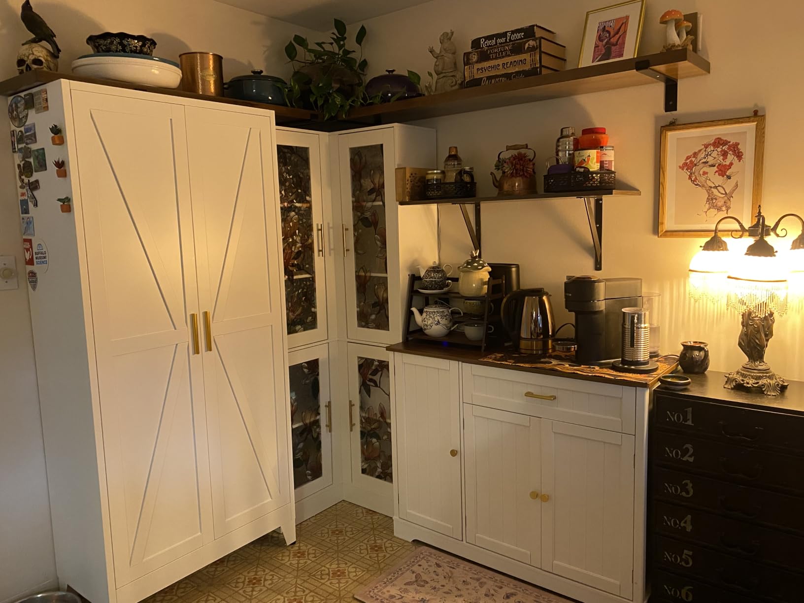 Gizoon Kitchen Coffee Bar Cabinet with Storage, White and Rustic | Kitchen Sideboard Buffet Cabinet with Drawers, Short Pantry with Door and Shelves for Bathroom and Living Room customer photo 1