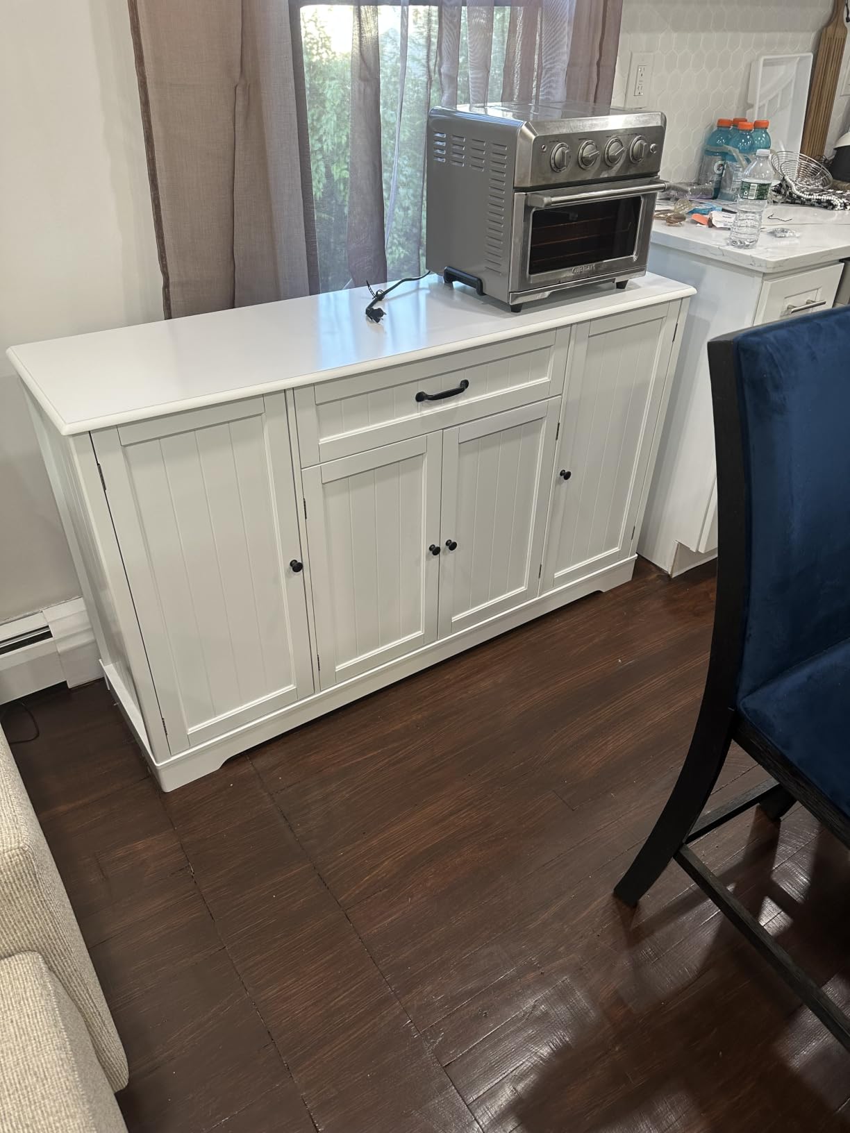 Gizoon Kitchen Coffee Bar Cabinet with Storage, White and Rustic | Kitchen Sideboard Buffet Cabinet with Drawers, Short Pantry with Door and Shelves for Bathroom and Living Room customer photo 2
