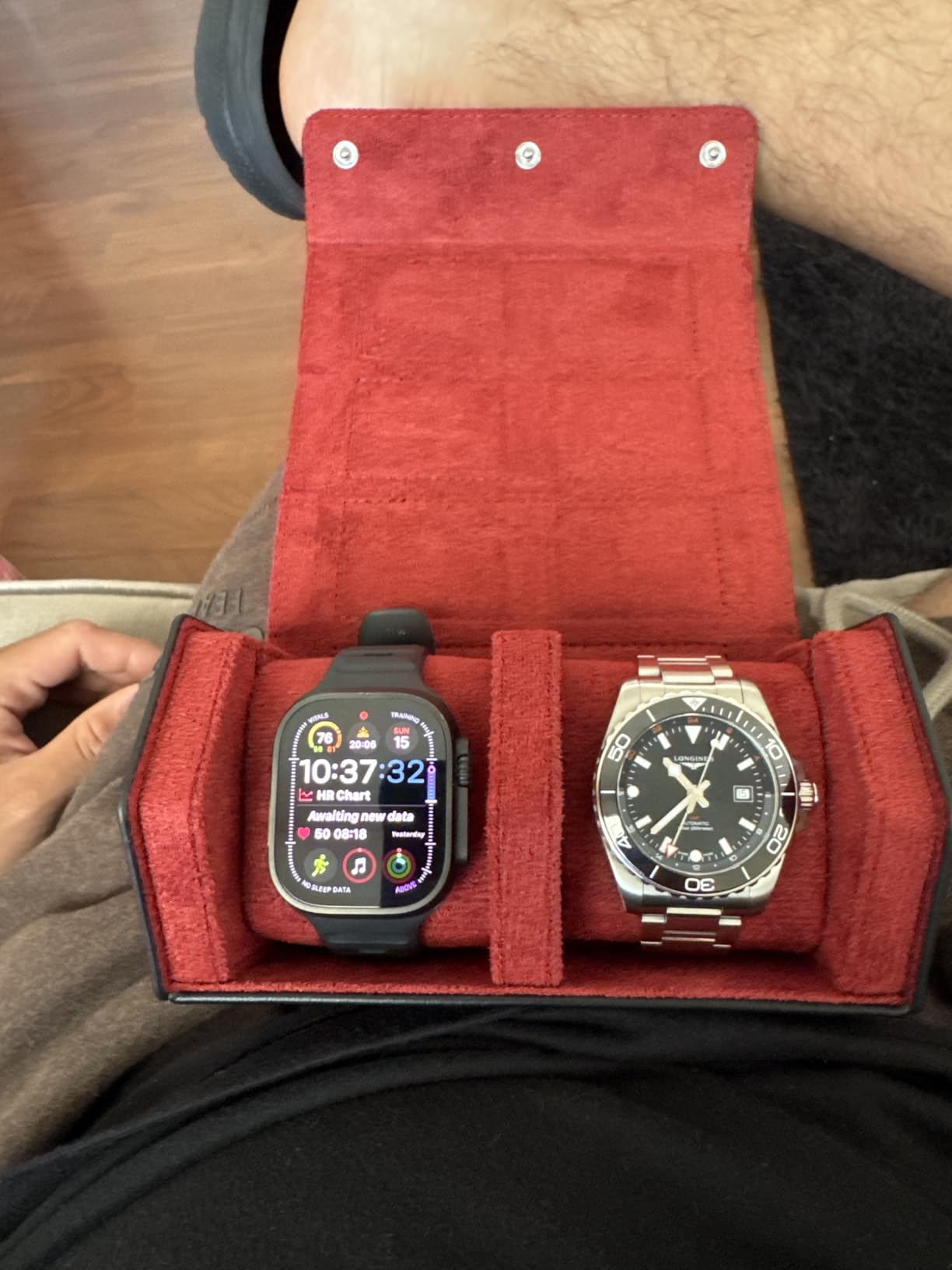4-Slot Leather Watch Roll Travel Case with Velvet Interior, Black Red | Multiple Watch Capacity, Premium Hexagon Leather, Velvet M-Shaped Cushions, Secure Snap Closure, Storage Organizer customer photo 1