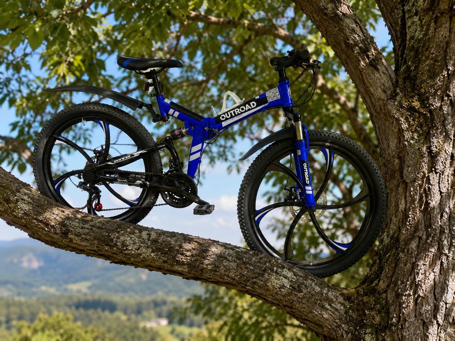 Outroad 26 Inch Folding Mountain Bike, 21 Speed Full Suspension High-Carbon Steel MTB Foldable Bicycle, Dual Disc Brake Non-Slip Folding Bikes for Adults/Men/Women customer photo 1