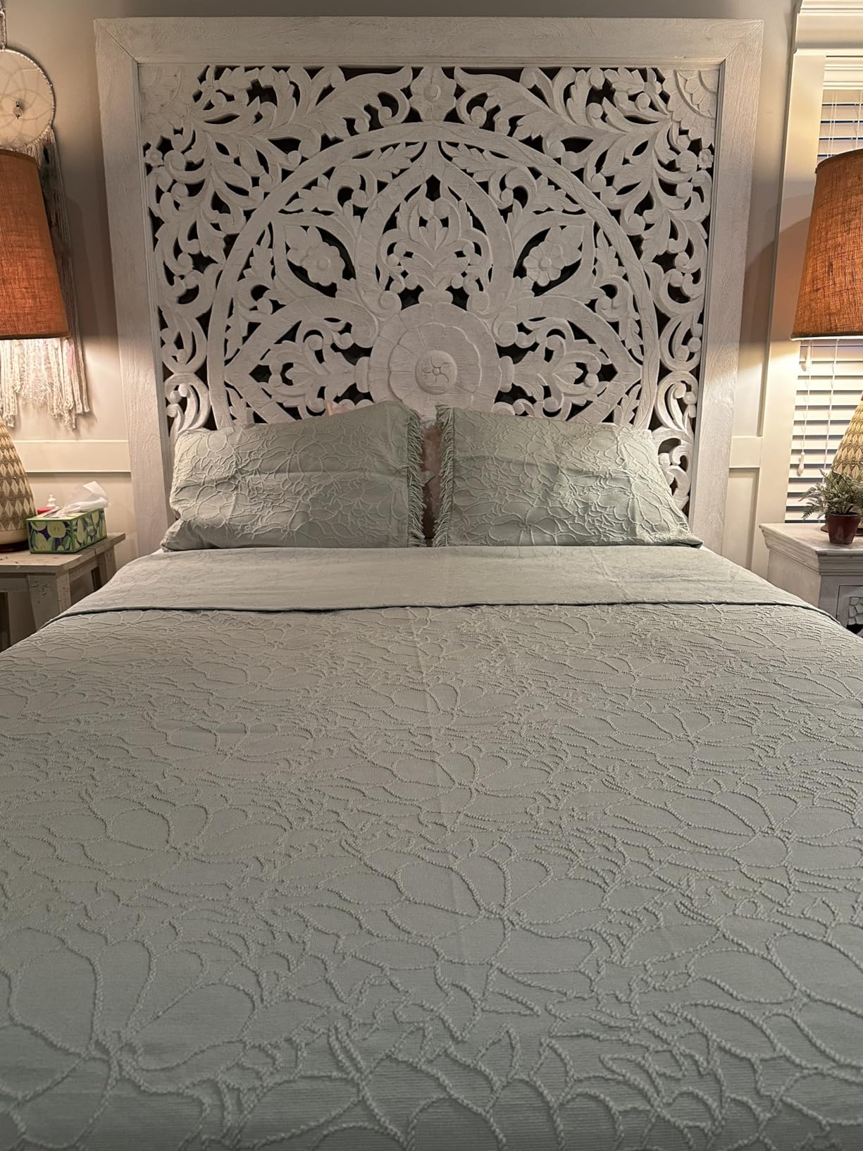 Madison Park Oversized Chenille Floral Bespread, 3PC Queen Bedspread | Bedding Set Cozy Quilt with Fringes, All Season Lightweight Soft Bedspread, Sage customer photo 2