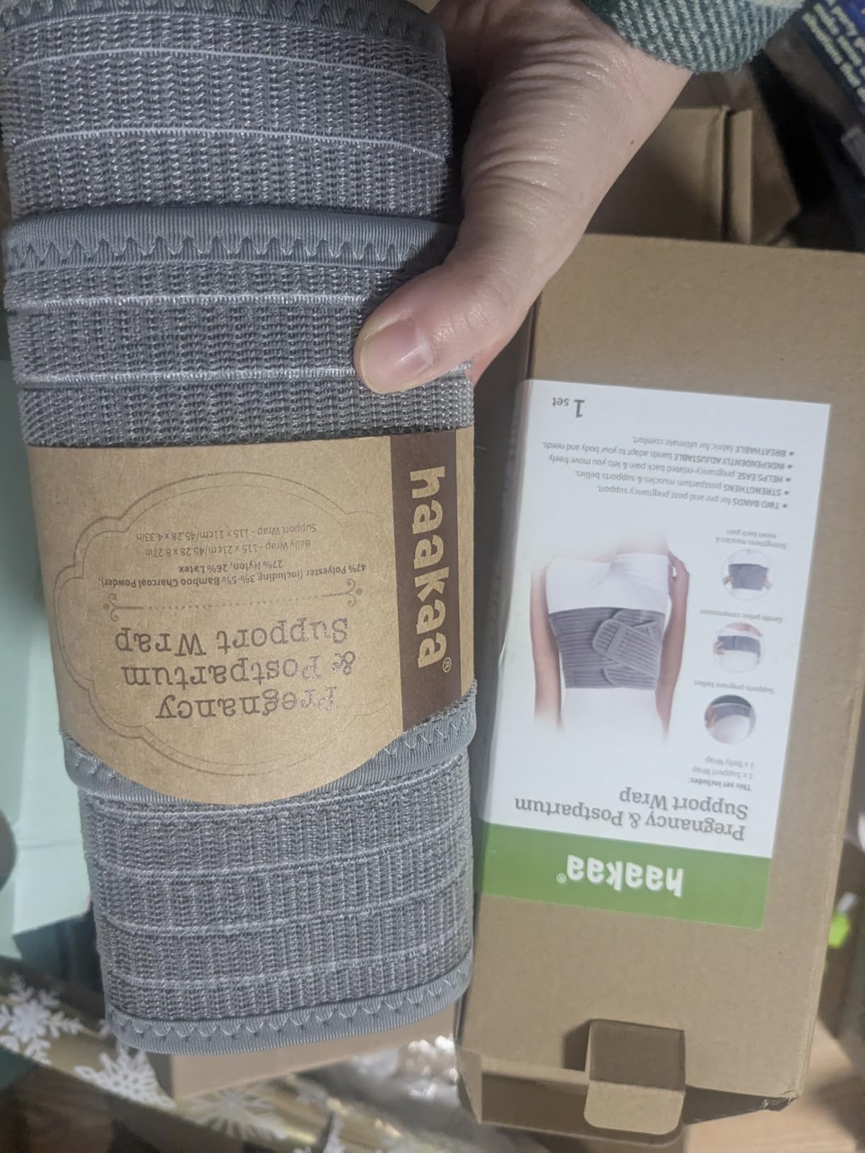haakaa Pregnancy & Postpartum Belly Band, 2-in-1 Support Wrap, One Size | Supports Pregnancy and Postpartum Recovery With Breathable Natural Latex, Easy Handles, Gentle Compression and Adjustable Fit customer photo 2