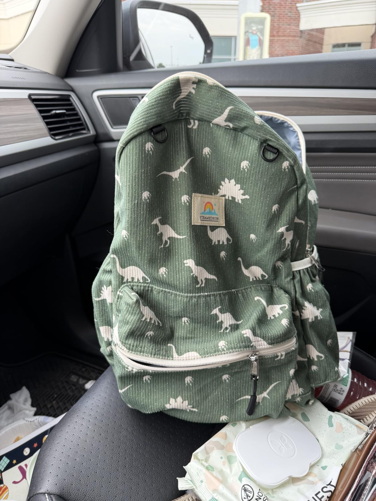 STEAMEDBUN Corduroy Toddler Backpack for Boys 2-4: Kids backpack for Boys Girls - 12 inch Preschool Kindergarten Backpacks - Dinosaur customer photo 2