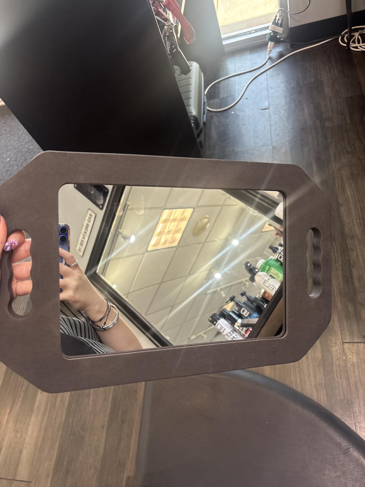 Hairdressing Foam Mirror with Double Handle - Black Handheld Lightweight Mirror for Barbers and Hair Salons - Back of Head Haircuts View Mirrors customer photo 1