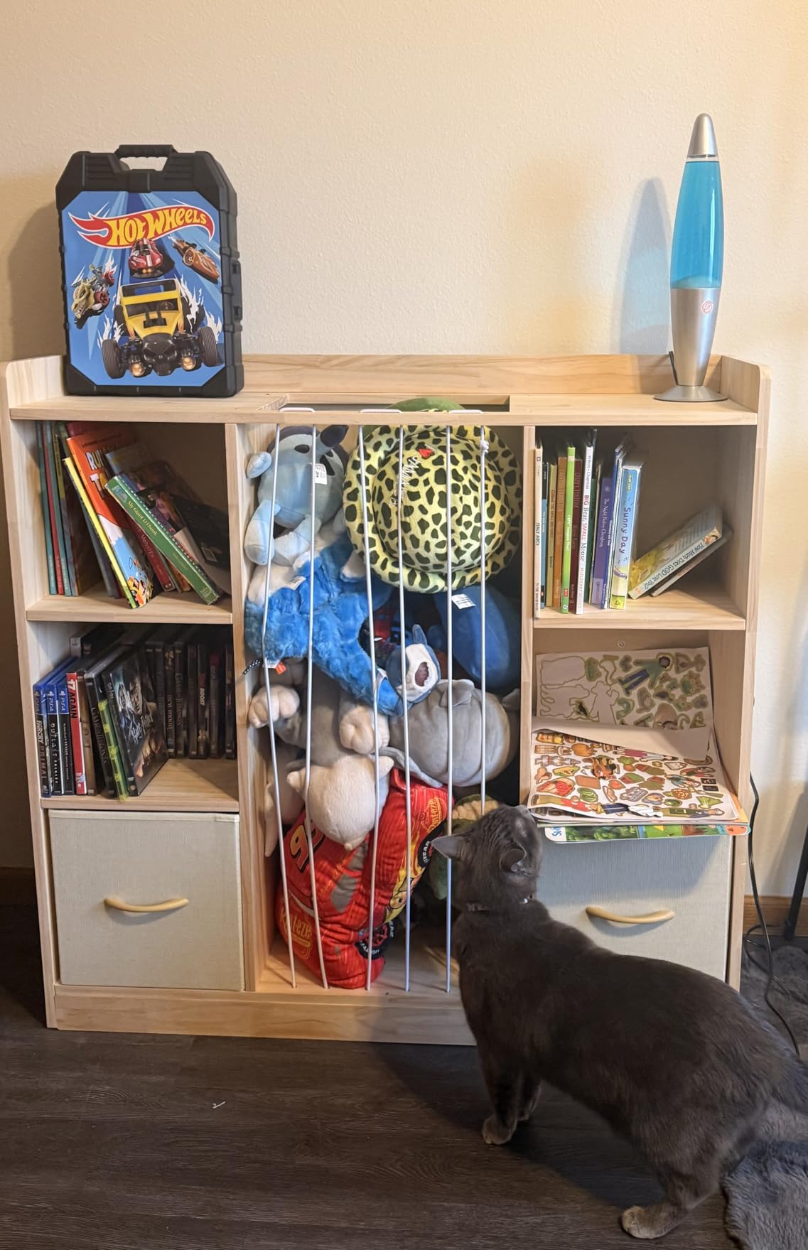 EXPERLAM 4-in-1 Toy Storage Organizer with Stuffed Animal Storage, Solid Pine Kids Bookshelf and Toy Shelf, 6 Cube Shelf with 2 Removable Drawers, Stuffed Animal Zoo for Kids Room, Playroom, Nursery customer photo 1