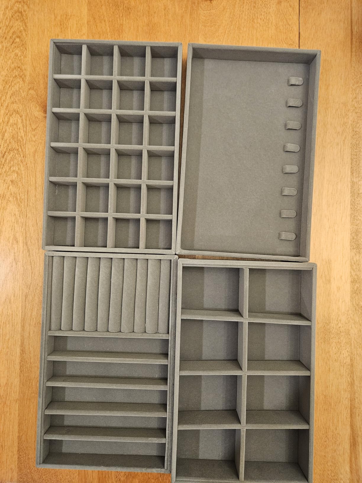 Velvet Jewelry Drawer Organizer Trays - 4-Layer Stackable Jewelry Storage Inserts Set, Beige Jewelry Tray Set for Earrings, Rings, Necklaces, Bracelets with Removable Dividers for Dresser & Vanity customer photo 1
