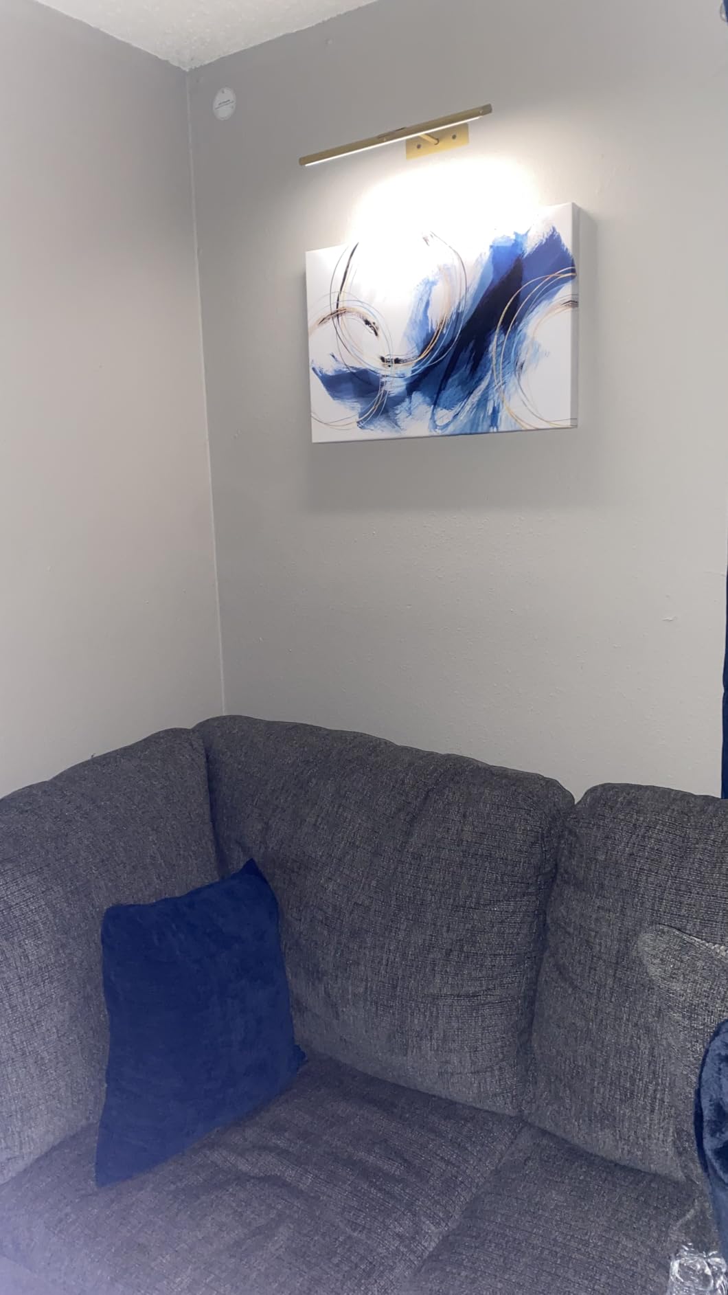 gaosoul Blue Gold Abstract Canvas Art Modern Oil Painting Giclee Print Bold Navy Azure Swirls with Metallic Gold Highlights for Living Room Home Office Decor Framed 24x16in customer photo 1