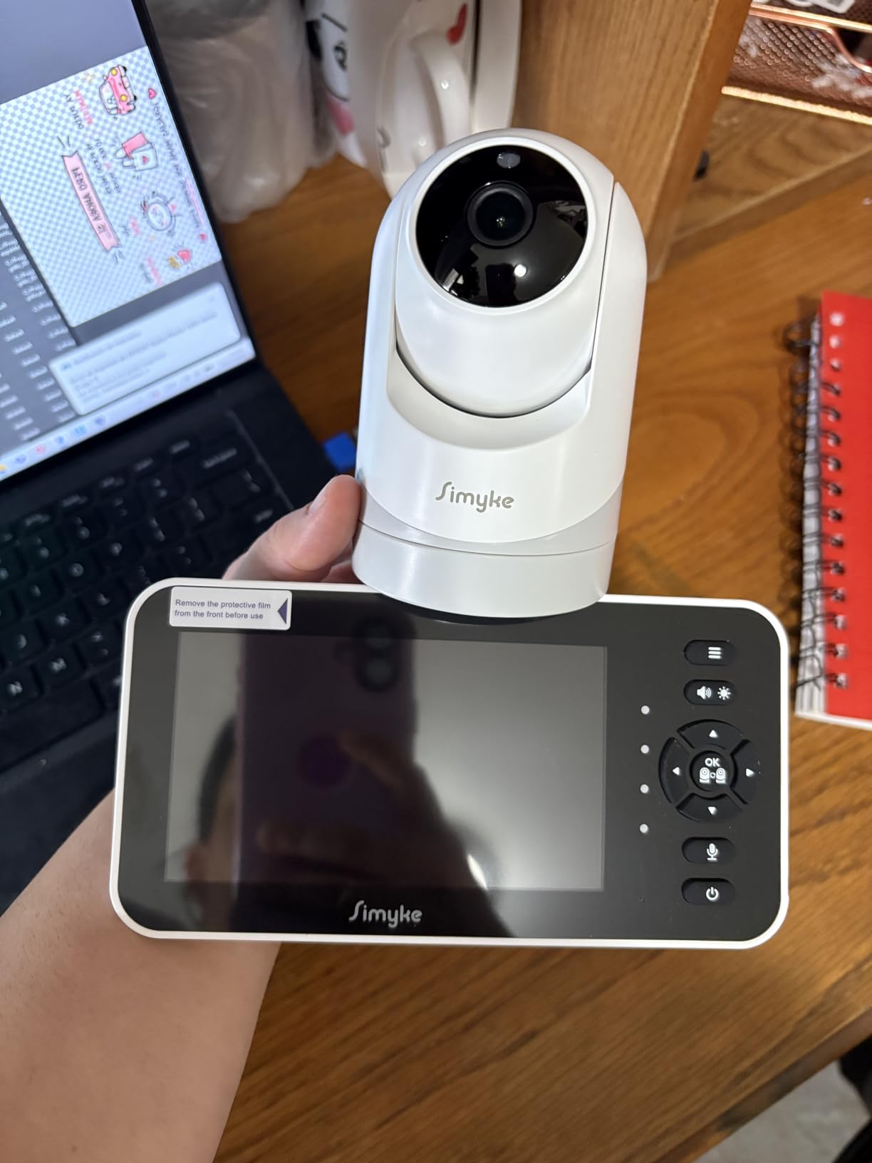 Simyke Video Baby Monitor with Camera and Audio, 5'' Screen, 720P, No Wifi or Free App Mode, Pan-Tilt-Zoom, Lullabies, Feeding Remind, Night Vision, VOX/ECO, 2-Way Talk, 1500ft Long Range, Easy Setup, 30H Battery customer photo 1