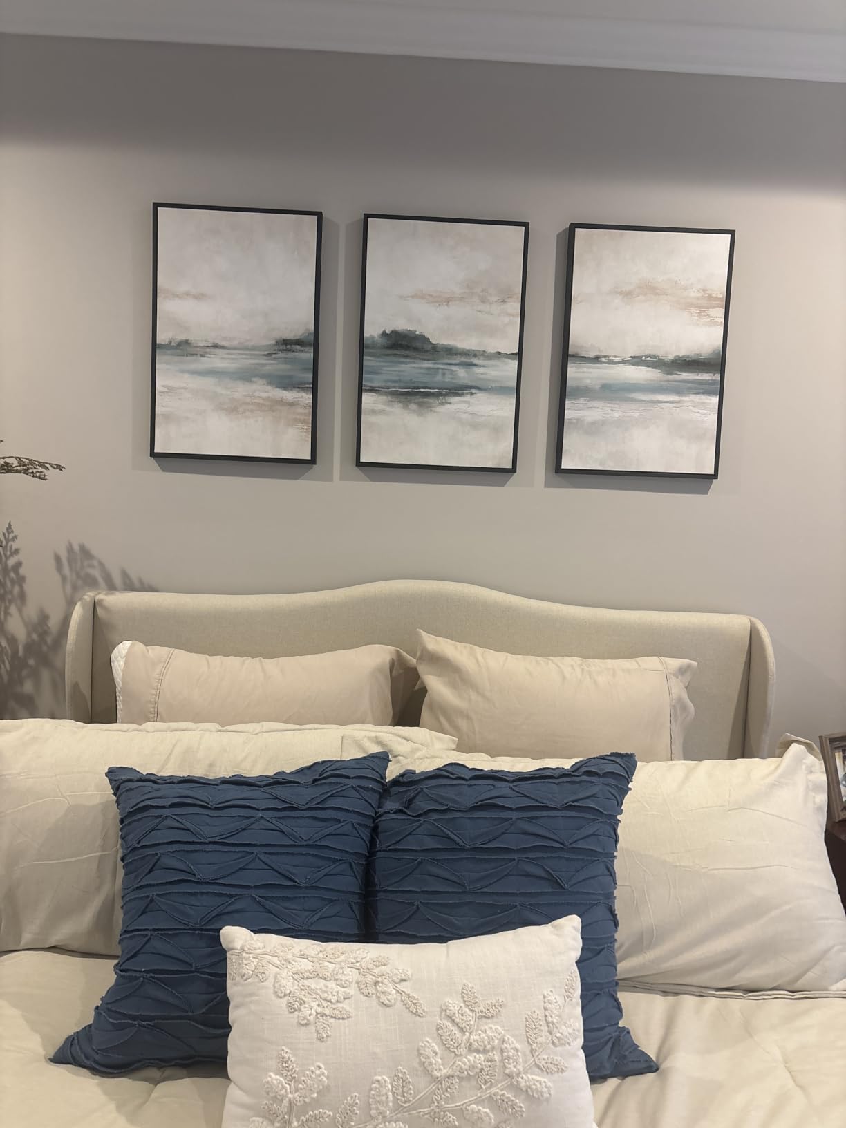 Large Framed Abstract Nature Landscape Wall Art for Living Room, 24x36 In | Green lake pictures, Set of 3 paintings, Canvas prints, Wood frame, Modern artwork, Wall decor for bedroom dining room office customer photo 1