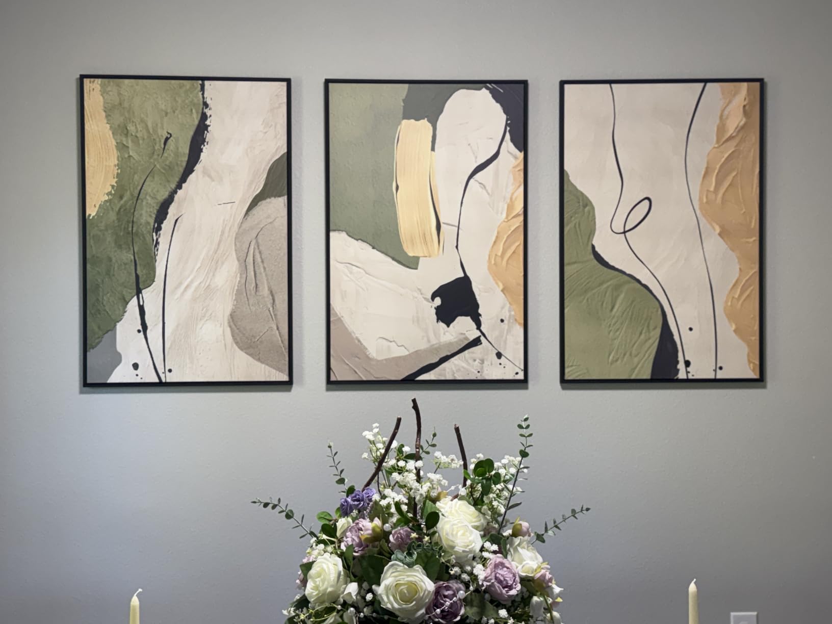 Large Framed Abstract Nature Landscape Wall Art for Living Room, 24x36 In | Green lake pictures, Set of 3 paintings, Canvas prints, Wood frame, Modern artwork, Wall decor for bedroom dining room office customer photo 2