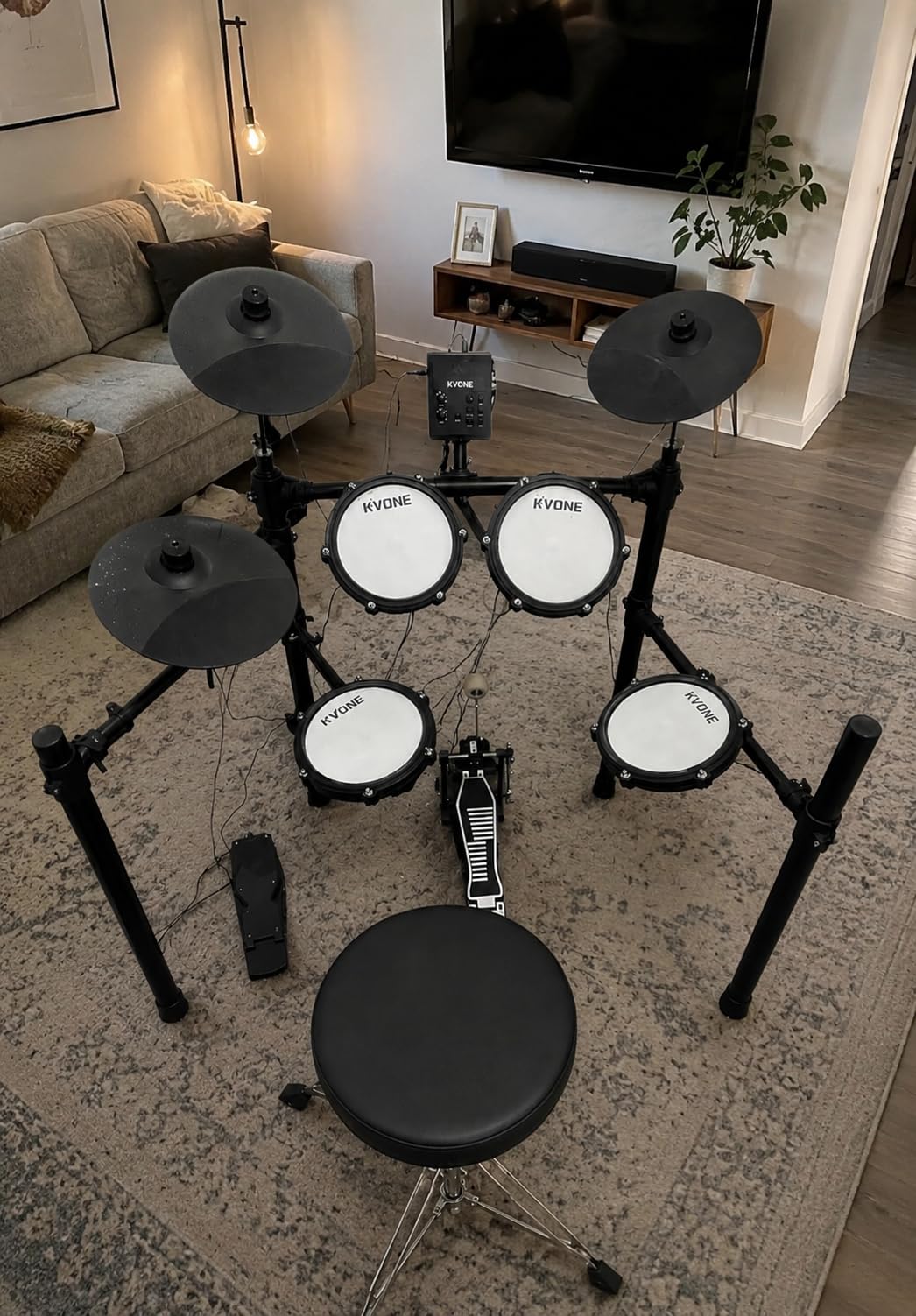 RVONE Electric Drum Set for Beginner with Kick Hammer Pedal, 10