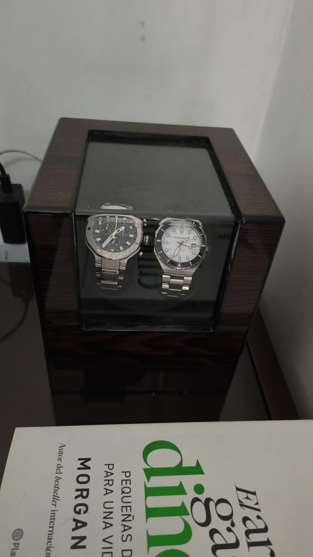 BEWISHOME Watch Winder for Automatic Watches, Automatic Watch Winder Box Watch Spinner with LED Light, Double Watch Winder with Quiet Motor Wooden 4 Modes Battery or Type-C Adapter, Brown SYQ02Y customer photo 1