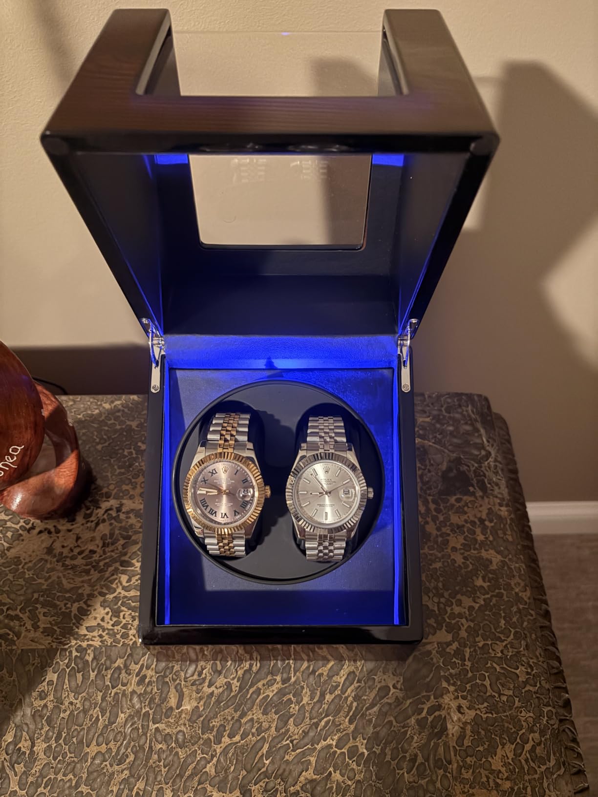 BEWISHOME Watch Winder for Automatic Watches, Automatic Watch Winder Box Watch Spinner with LED Light, Double Watch Winder with Quiet Motor Wooden 4 Modes Battery or Type-C Adapter, Brown SYQ02Y customer photo 2