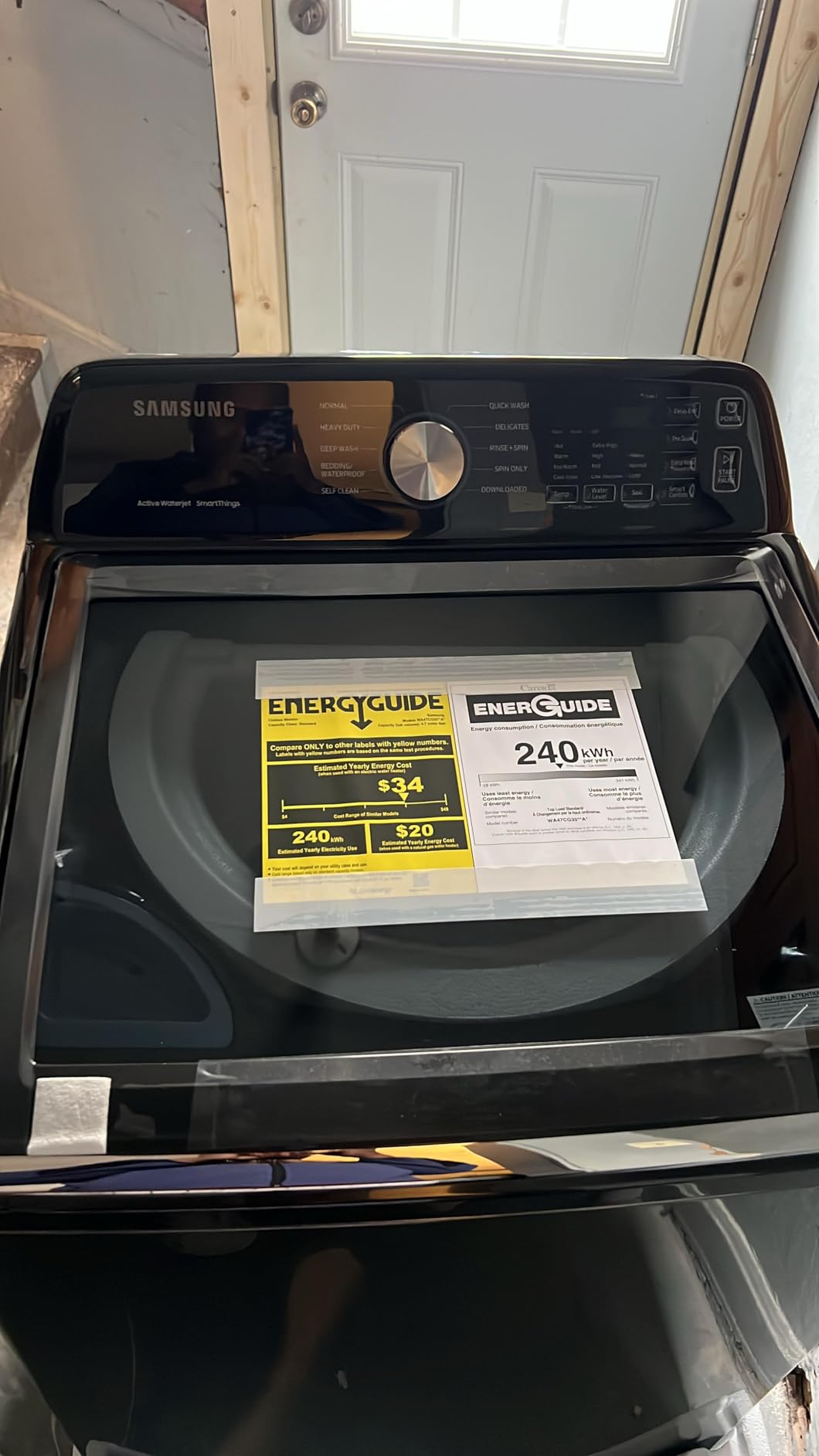 Samsung Smart 4.7 Cu Ft Top Load Washer & 7.4 Cu Ft Electric Dryer, Sensor Stops Overdrying, Low Vibration Quiet Wash, WaterJet w/Power Cords, Hoses, Vent Duct, 1 Year CPS Protection Bundle (Black) customer photo 1