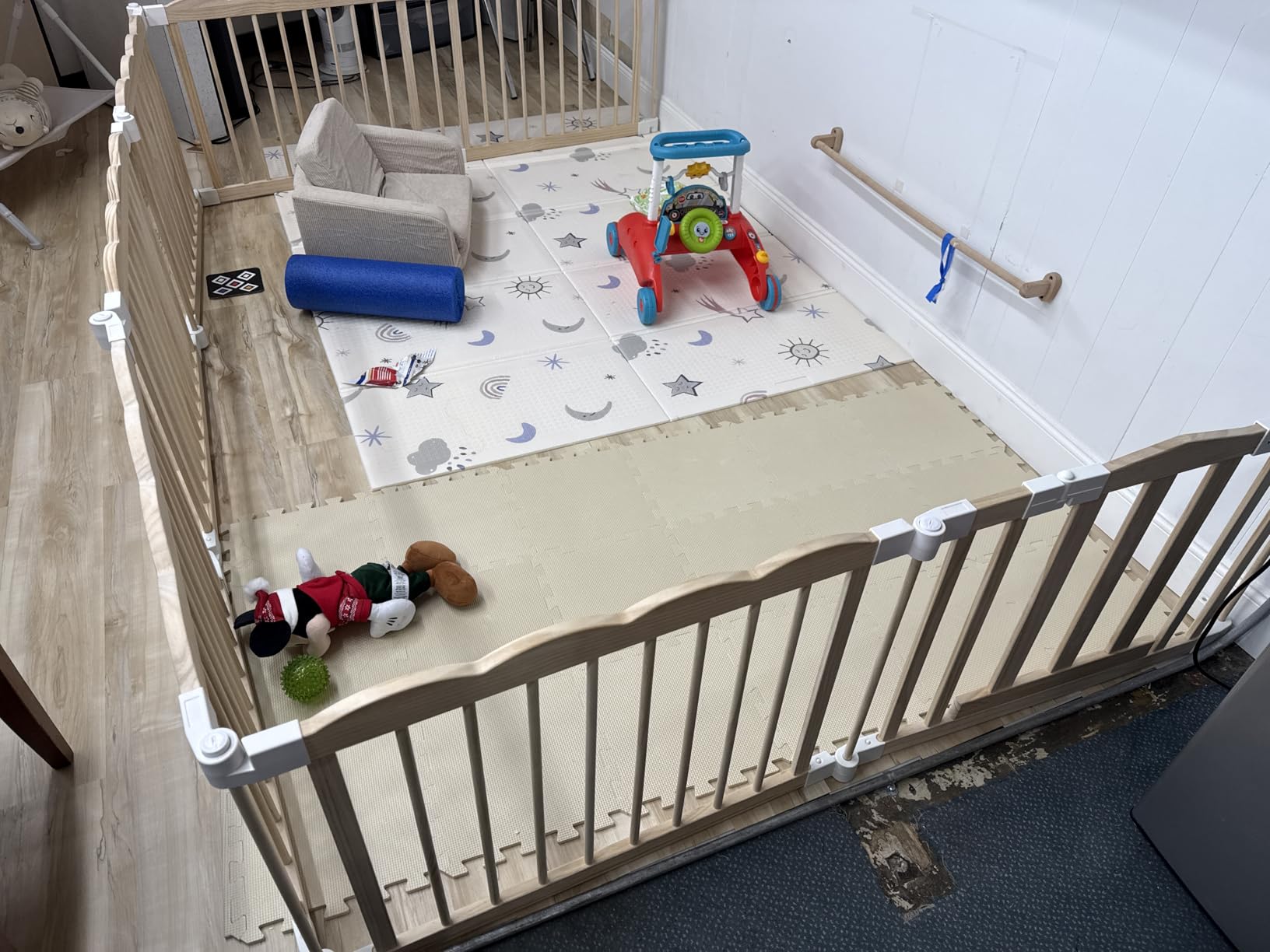 Wooden Baby Playpen 69x69 Inch Foldable Toddler Fence with Safety Lock | HUTOCADA Extra Large Natural Wood Foldable Baby Playpen for Babies and Toddlers 8 Panels customer photo 2