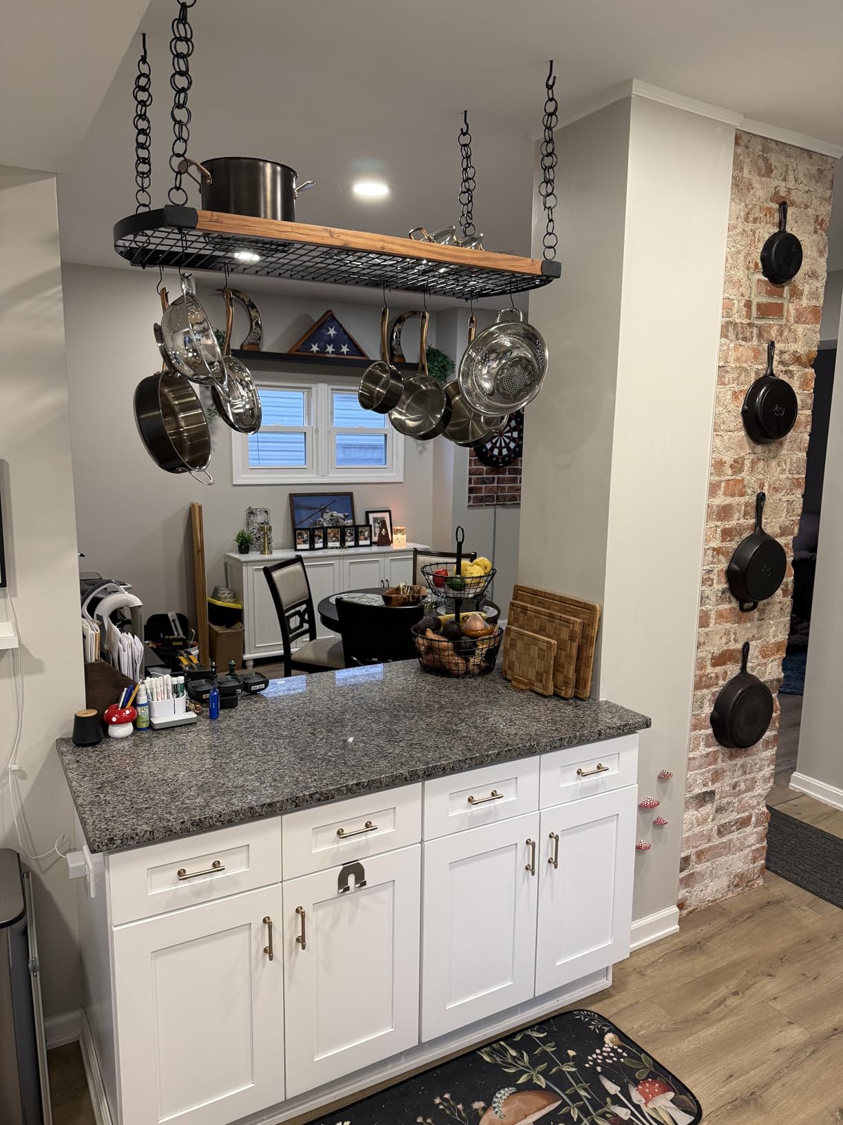 KES 48 Inch Large Hanging Pot Rack Ceiling Mount with 130lb High-Capacity | 20 S-Hooks Ceiling Pot and Pan Hanging Rack, Matte Black Metal Pot Hangers for Kitchen with Wood Trim, Fits 16/24-Inch Joist customer photo 1
